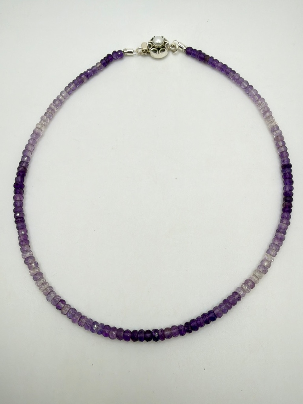 NWOT 18" Ombre faceted AMETHYST 5mm beaded necklace w/ 925 pearl insert‎ clasp!